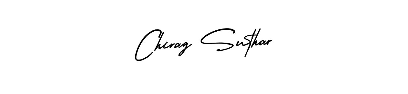 You should practise on your own different ways (AmerikaSignatureDemo-Regular) to write your name (Chirag Suthar) in signature. don't let someone else do it for you. Chirag Suthar signature style 3 images and pictures png