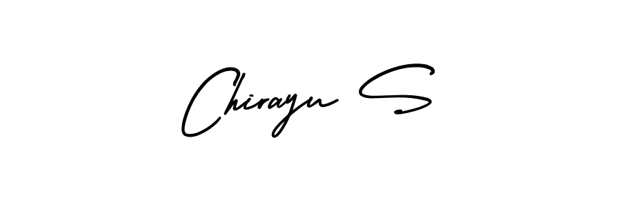 You should practise on your own different ways (AmerikaSignatureDemo-Regular) to write your name (Chirayu S) in signature. don't let someone else do it for you. Chirayu S signature style 3 images and pictures png