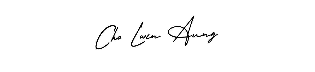 The best way (AmerikaSignatureDemo-Regular) to make a short signature is to pick only two or three words in your name. The name Cho Lwin Aung include a total of six letters. For converting this name. Cho Lwin Aung signature style 3 images and pictures png