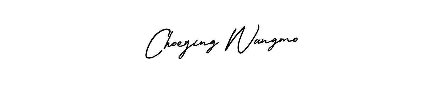 Make a beautiful signature design for name Choeying Wangmo. With this signature (AmerikaSignatureDemo-Regular) style, you can create a handwritten signature for free. Choeying Wangmo signature style 3 images and pictures png