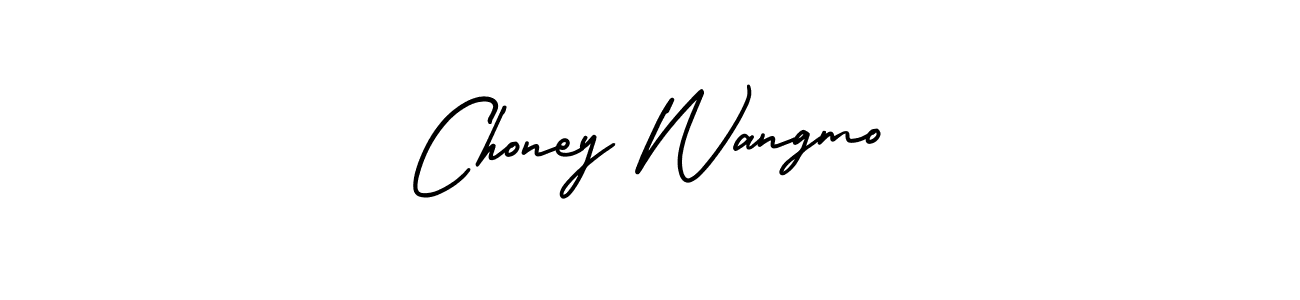 The best way (AmerikaSignatureDemo-Regular) to make a short signature is to pick only two or three words in your name. The name Choney Wangmo include a total of six letters. For converting this name. Choney Wangmo signature style 3 images and pictures png
