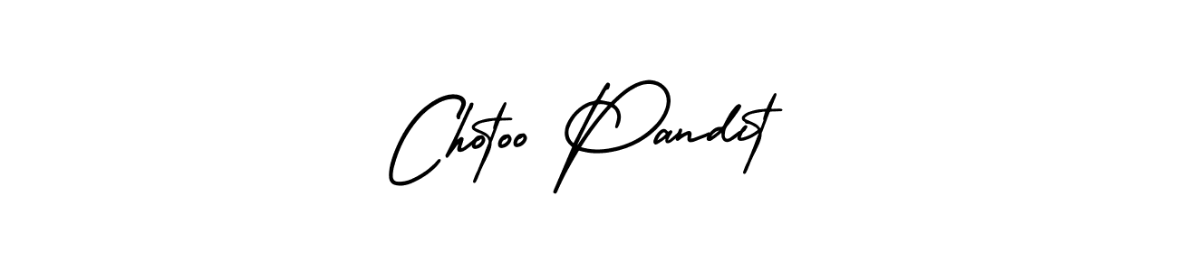 The best way (AmerikaSignatureDemo-Regular) to make a short signature is to pick only two or three words in your name. The name Chotoo Pandit include a total of six letters. For converting this name. Chotoo Pandit signature style 3 images and pictures png