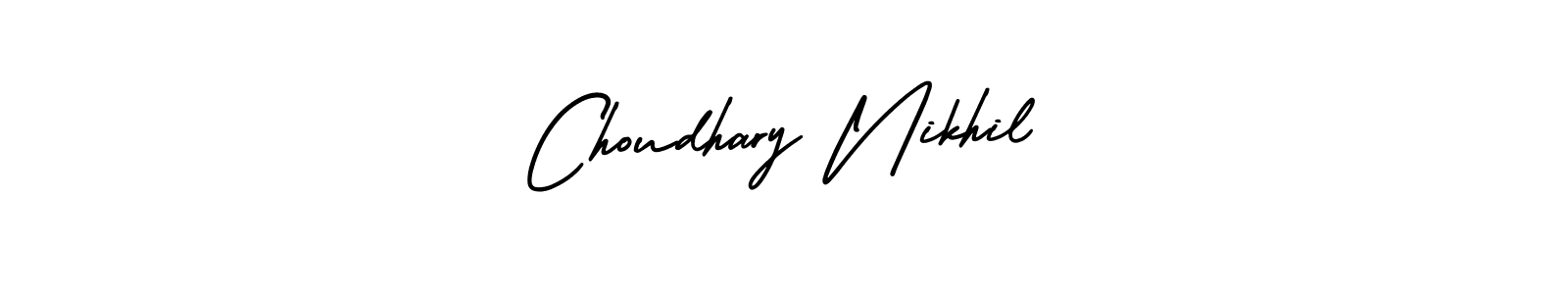 You should practise on your own different ways (AmerikaSignatureDemo-Regular) to write your name (Choudhary Nikhil) in signature. don't let someone else do it for you. Choudhary Nikhil signature style 3 images and pictures png