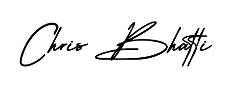 A stylish, flowing autograph style designed for name Chris Bhatti using AmerikaSignatureDemo-Regular typography. Perfect for digital creative projects. Chris Bhatti signature style 3 images and pictures png