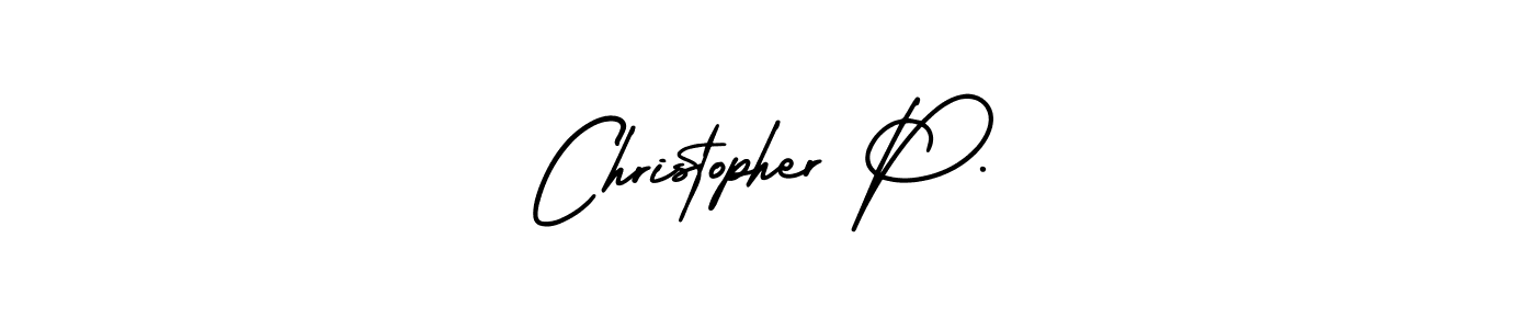 This is the best signature style for the Christopher P. name. Also you like these signature font (AmerikaSignatureDemo-Regular). Mix name signature. Christopher P. signature style 3 images and pictures png