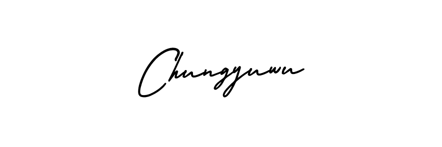 The best way (AmerikaSignatureDemo-Regular) to make a short signature is to pick only two or three words in your name. The name Chungyuwu include a total of six letters. For converting this name. Chungyuwu signature style 3 images and pictures png