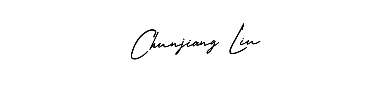 How to make Chunjiang Liu name signature. Use AmerikaSignatureDemo-Regular style for creating short signs online. This is the latest handwritten sign. Chunjiang Liu signature style 3 images and pictures png