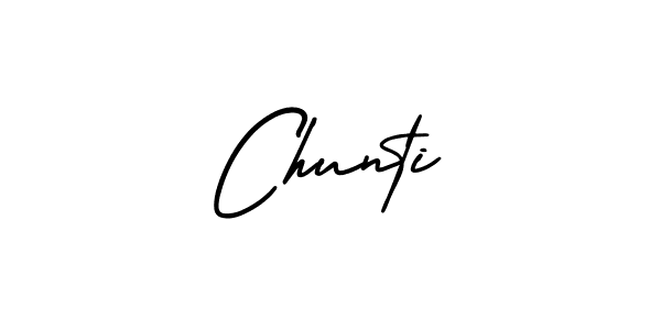 The best way (AmerikaSignatureDemo-Regular) to make a short signature is to pick only two or three words in your name. The name Chunti include a total of six letters. For converting this name. Chunti signature style 3 images and pictures png