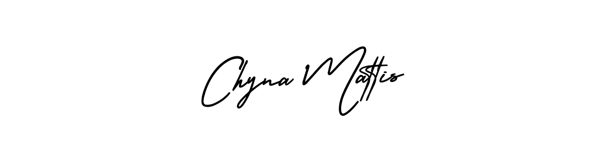 You should practise on your own different ways (AmerikaSignatureDemo-Regular) to write your name (Chyna Mattis) in signature. don't let someone else do it for you. Chyna Mattis signature style 3 images and pictures png