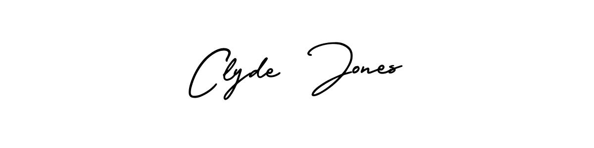 You should practise on your own different ways (AmerikaSignatureDemo-Regular) to write your name (Clyde  Jones) in signature. don't let someone else do it for you. Clyde  Jones signature style 3 images and pictures png