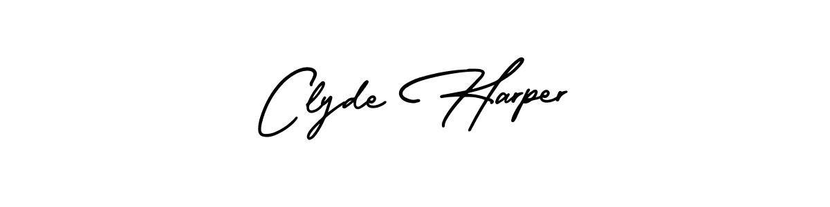You should practise on your own different ways (AmerikaSignatureDemo-Regular) to write your name (Clyde Harper) in signature. don't let someone else do it for you. Clyde Harper signature style 3 images and pictures png