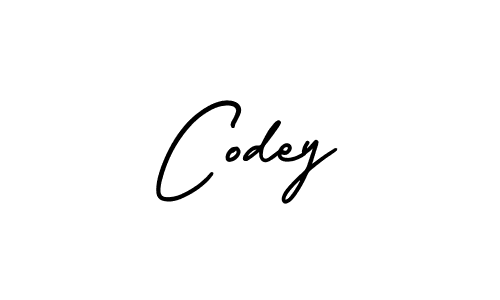 Use a signature maker to create a handwritten signature online. With this signature software, you can design (AmerikaSignatureDemo-Regular) your own signature for name Codey. Codey signature style 3 images and pictures png