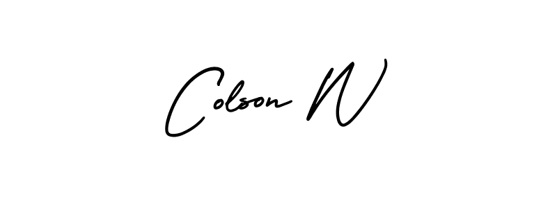 You should practise on your own different ways (AmerikaSignatureDemo-Regular) to write your name (Colson W) in signature. don't let someone else do it for you. Colson W signature style 3 images and pictures png