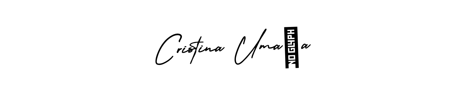 You should practise on your own different ways (AmerikaSignatureDemo-Regular) to write your name (Cristina Umaña) in signature. don't let someone else do it for you. Cristina Umaña signature style 3 images and pictures png