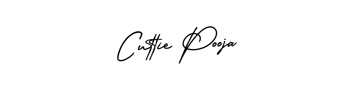 The best way (AmerikaSignatureDemo-Regular) to make a short signature is to pick only two or three words in your name. The name Cuttie Pooja include a total of six letters. For converting this name. Cuttie Pooja signature style 3 images and pictures png