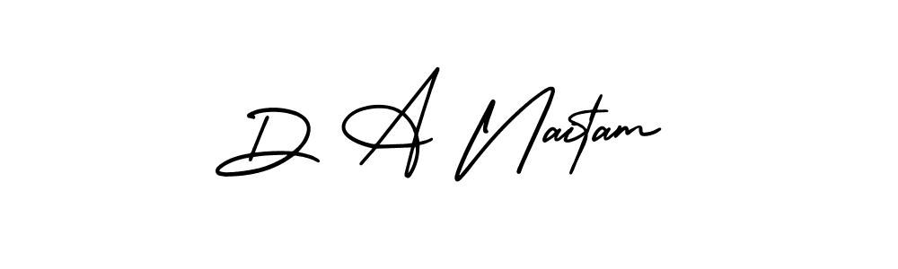 You should practise on your own different ways (AmerikaSignatureDemo-Regular) to write your name (D A Naitam) in signature. don't let someone else do it for you. D A Naitam signature style 3 images and pictures png