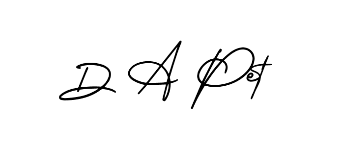 You should practise on your own different ways (AmerikaSignatureDemo-Regular) to write your name (D A Pet) in signature. don't let someone else do it for you. D A Pet signature style 3 images and pictures png