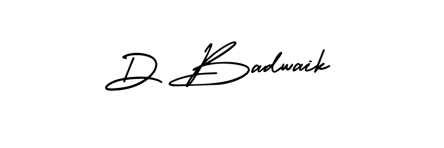 The best way (AmerikaSignatureDemo-Regular) to make a short signature is to pick only two or three words in your name. The name D Badwaik include a total of six letters. For converting this name. D Badwaik signature style 3 images and pictures png