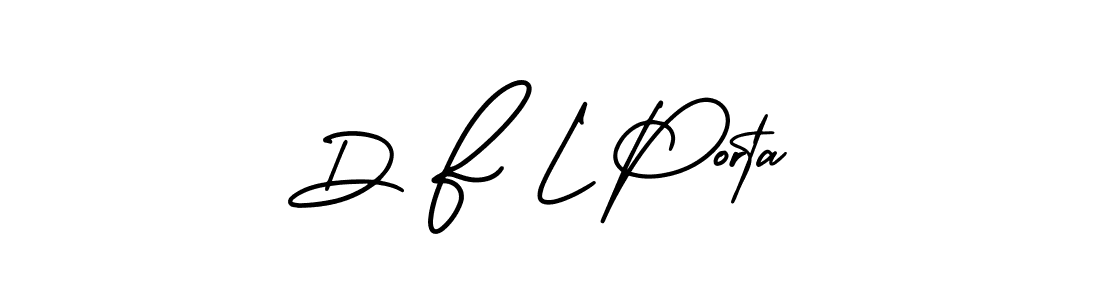 The best way (AmerikaSignatureDemo-Regular) to make a short signature is to pick only two or three words in your name. The name D F L Porta include a total of six letters. For converting this name. D F L Porta signature style 3 images and pictures png