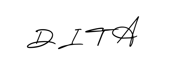 How to make D I T A name signature. Use AmerikaSignatureDemo-Regular style for creating short signs online. This is the latest handwritten sign. D I T A signature style 3 images and pictures png