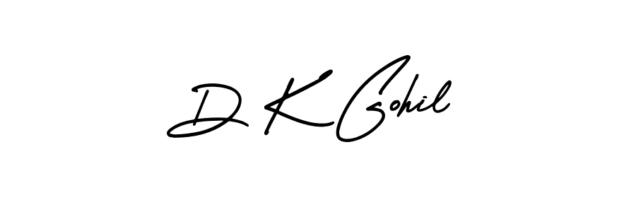 How to make D K Gohil name signature. Use AmerikaSignatureDemo-Regular style for creating short signs online. This is the latest handwritten sign. D K Gohil signature style 3 images and pictures png