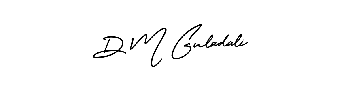You should practise on your own different ways (AmerikaSignatureDemo-Regular) to write your name (D M Guladali) in signature. don't let someone else do it for you. D M Guladali signature style 3 images and pictures png