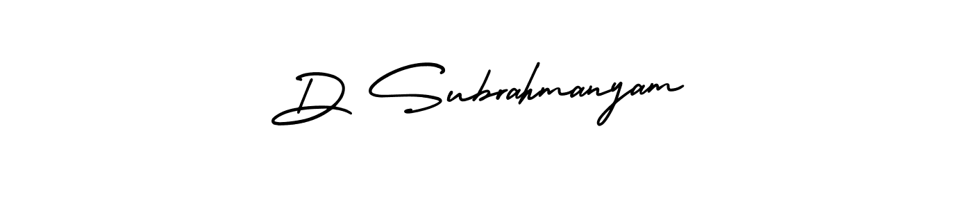 You should practise on your own different ways (AmerikaSignatureDemo-Regular) to write your name (D Subrahmanyam) in signature. don't let someone else do it for you. D Subrahmanyam signature style 3 images and pictures png