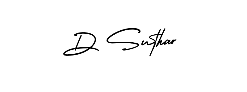 The best way (AmerikaSignatureDemo-Regular) to make a short signature is to pick only two or three words in your name. The name D Suthar include a total of six letters. For converting this name. D Suthar signature style 3 images and pictures png