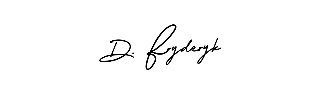 You should practise on your own different ways (AmerikaSignatureDemo-Regular) to write your name (D. Fryderyk) in signature. don't let someone else do it for you. D. Fryderyk signature style 3 images and pictures png