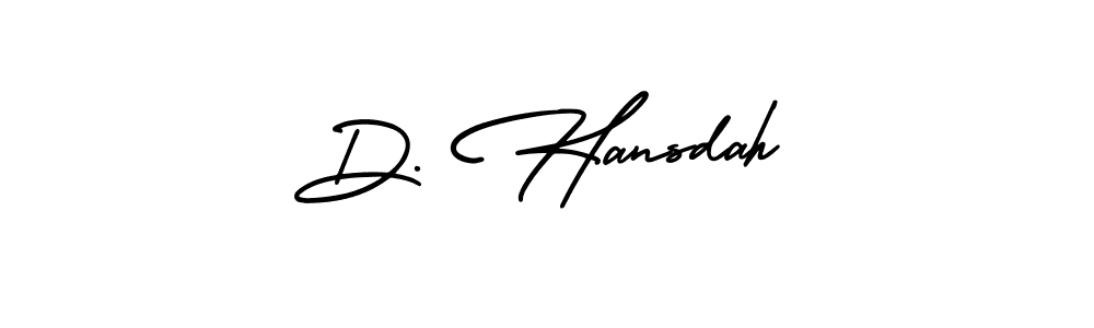 The best way (AmerikaSignatureDemo-Regular) to make a short signature is to pick only two or three words in your name. The name D. Hansdah include a total of six letters. For converting this name. D. Hansdah signature style 3 images and pictures png