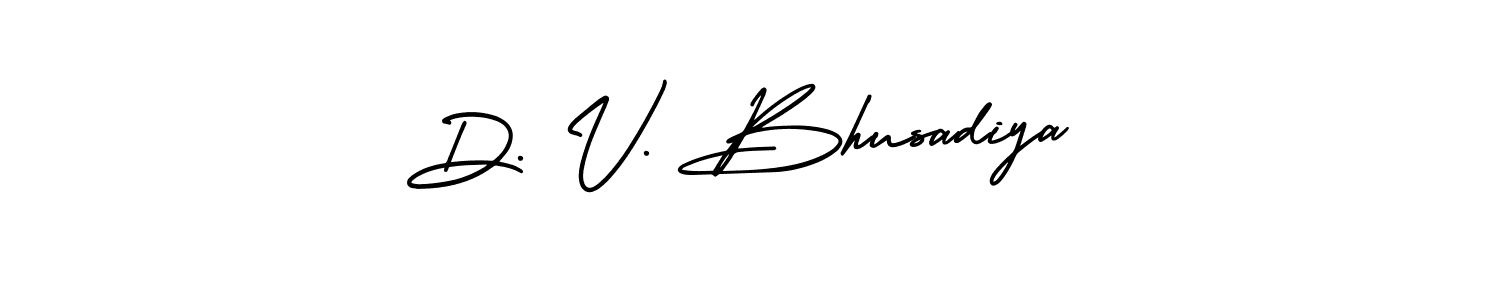 You should practise on your own different ways (AmerikaSignatureDemo-Regular) to write your name (D. V. Bhusadiya) in signature. don't let someone else do it for you. D. V. Bhusadiya signature style 3 images and pictures png