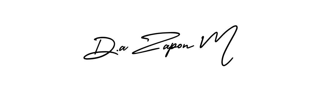 AmerikaSignatureDemo-Regular is a professional signature style that is perfect for those who want to add a touch of class to their signature. It is also a great choice for those who want to make their signature more unique. Get D.a Zapon M name to fancy signature for free. D.a Zapon M signature style 3 images and pictures png