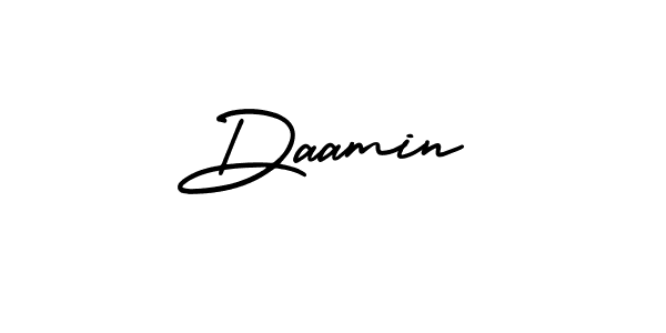 You should practise on your own different ways (AmerikaSignatureDemo-Regular) to write your name (Daamin) in signature. don't let someone else do it for you. Daamin signature style 3 images and pictures png