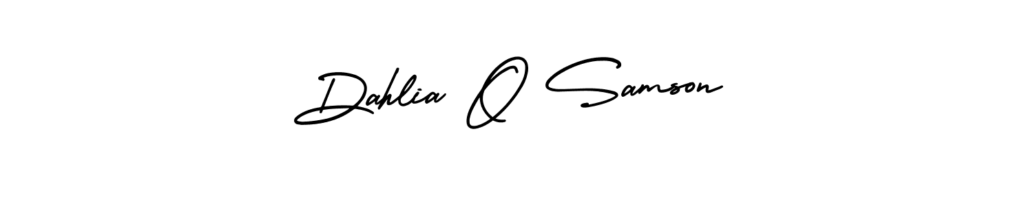 You should practise on your own different ways (AmerikaSignatureDemo-Regular) to write your name (Dahlia O Samson) in signature. don't let someone else do it for you. Dahlia O Samson signature style 3 images and pictures png