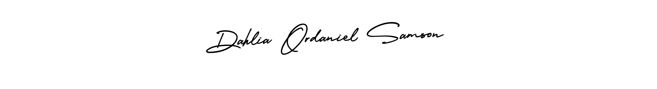 Dahlia Ordaniel Samson stylish signature style. Best Handwritten Sign (AmerikaSignatureDemo-Regular) for my name. Handwritten Signature Collection Ideas for my name Dahlia Ordaniel Samson. Dahlia Ordaniel Samson signature style 3 images and pictures png