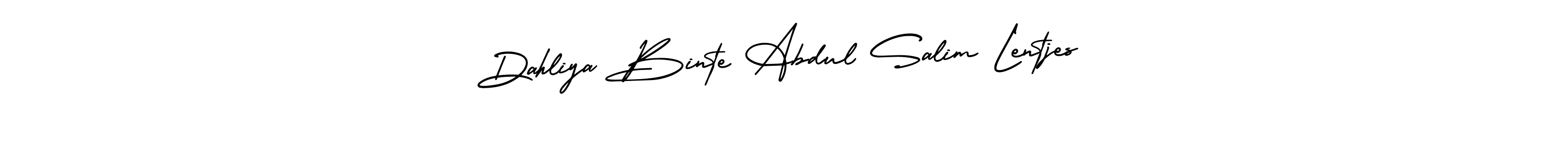 You should practise on your own different ways (AmerikaSignatureDemo-Regular) to write your name (Dahliya Binte Abdul Salim Lentjes) in signature. don't let someone else do it for you. Dahliya Binte Abdul Salim Lentjes signature style 3 images and pictures png