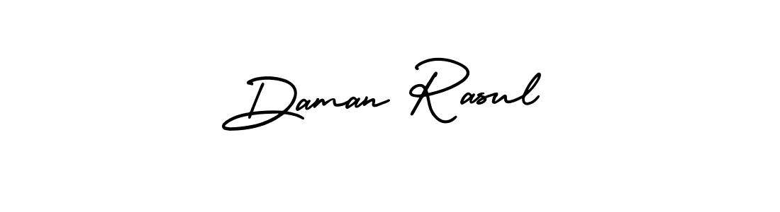 The best way (AmerikaSignatureDemo-Regular) to make a short signature is to pick only two or three words in your name. The name Daman Rasul include a total of six letters. For converting this name. Daman Rasul signature style 3 images and pictures png