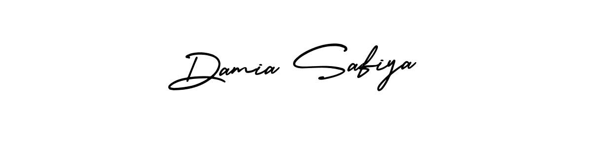 You should practise on your own different ways (AmerikaSignatureDemo-Regular) to write your name (Damia Safiya) in signature. don't let someone else do it for you. Damia Safiya signature style 3 images and pictures png