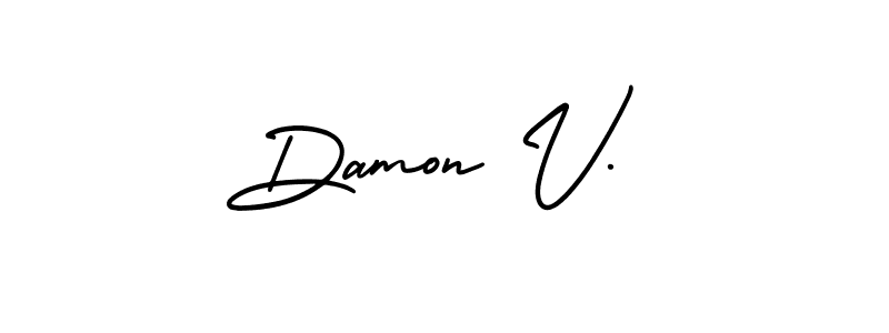 You should practise on your own different ways (AmerikaSignatureDemo-Regular) to write your name (Damon V.) in signature. don't let someone else do it for you. Damon V. signature style 3 images and pictures png