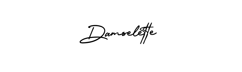 The best way (AmerikaSignatureDemo-Regular) to make a short signature is to pick only two or three words in your name. The name Damselette include a total of six letters. For converting this name. Damselette signature style 3 images and pictures png