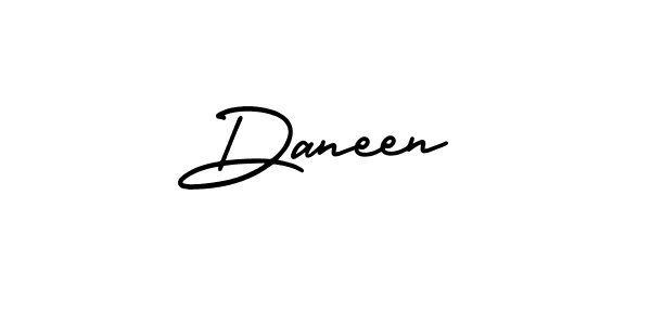 You should practise on your own different ways (AmerikaSignatureDemo-Regular) to write your name (Daneen) in signature. don't let someone else do it for you. Daneen signature style 3 images and pictures png