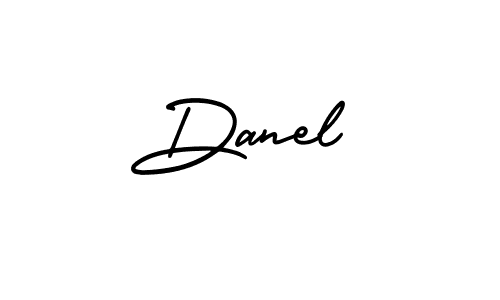 You should practise on your own different ways (AmerikaSignatureDemo-Regular) to write your name (Danel) in signature. don't let someone else do it for you. Danel signature style 3 images and pictures png