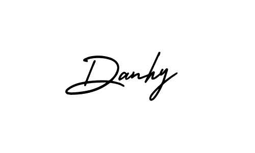 You should practise on your own different ways (AmerikaSignatureDemo-Regular) to write your name (Danhy) in signature. don't let someone else do it for you. Danhy signature style 3 images and pictures png