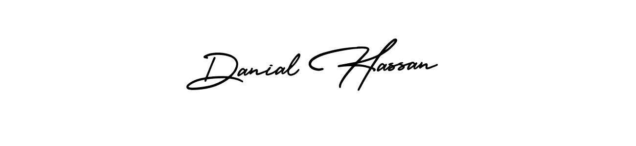 You should practise on your own different ways (AmerikaSignatureDemo-Regular) to write your name (Danial Hassan) in signature. don't let someone else do it for you. Danial Hassan signature style 3 images and pictures png