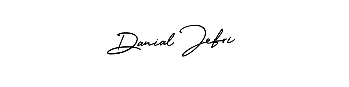 The best way (AmerikaSignatureDemo-Regular) to make a short signature is to pick only two or three words in your name. The name Danial Jefri include a total of six letters. For converting this name. Danial Jefri signature style 3 images and pictures png