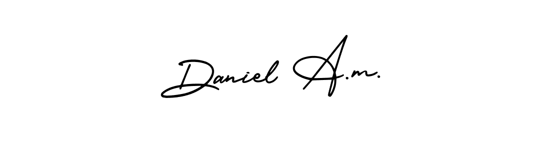 The best way (AmerikaSignatureDemo-Regular) to make a short signature is to pick only two or three words in your name. The name Daniel A.m. include a total of six letters. For converting this name. Daniel A.m. signature style 3 images and pictures png