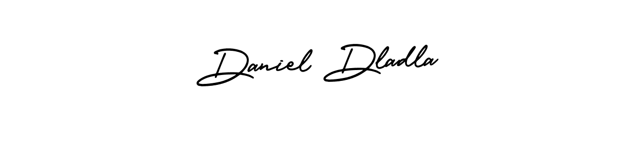 You should practise on your own different ways (AmerikaSignatureDemo-Regular) to write your name (Daniel Dladla) in signature. don't let someone else do it for you. Daniel Dladla signature style 3 images and pictures png