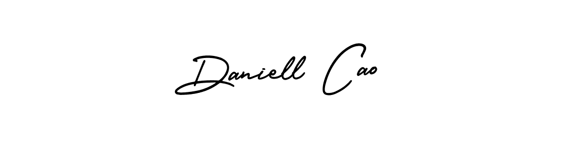 You should practise on your own different ways (AmerikaSignatureDemo-Regular) to write your name (Daniell Cao) in signature. don't let someone else do it for you. Daniell Cao signature style 3 images and pictures png