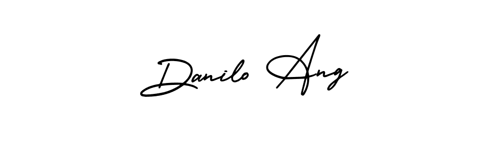 You should practise on your own different ways (AmerikaSignatureDemo-Regular) to write your name (Danilo Ang) in signature. don't let someone else do it for you. Danilo Ang signature style 3 images and pictures png