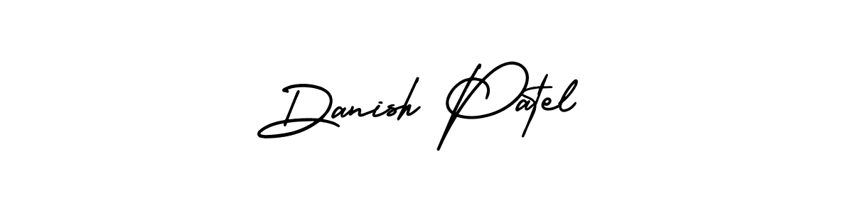 You should practise on your own different ways (AmerikaSignatureDemo-Regular) to write your name (Danish Patel) in signature. don't let someone else do it for you. Danish Patel signature style 3 images and pictures png